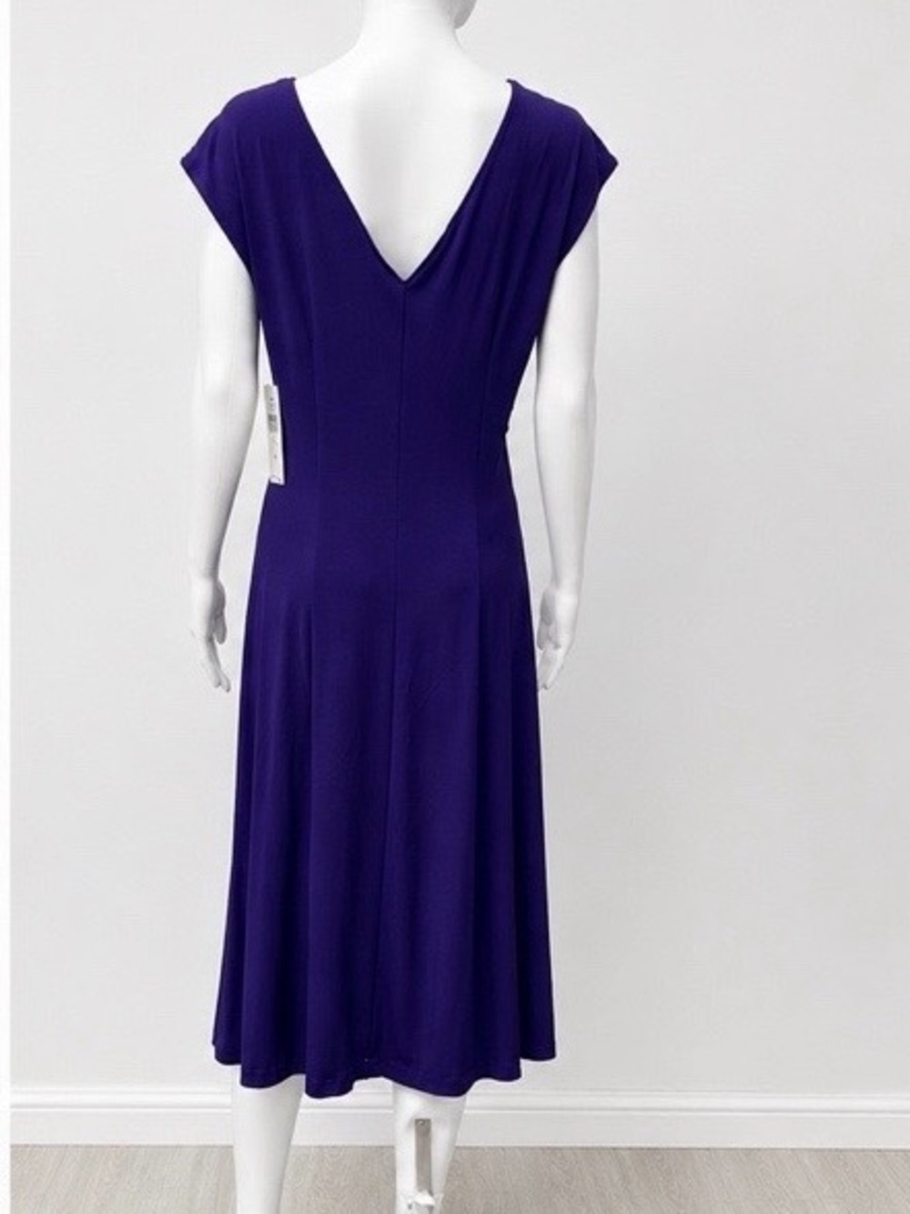 London Times Deep Violet V-Neck Knot-Front Midi Dress - Picture 2 of 2